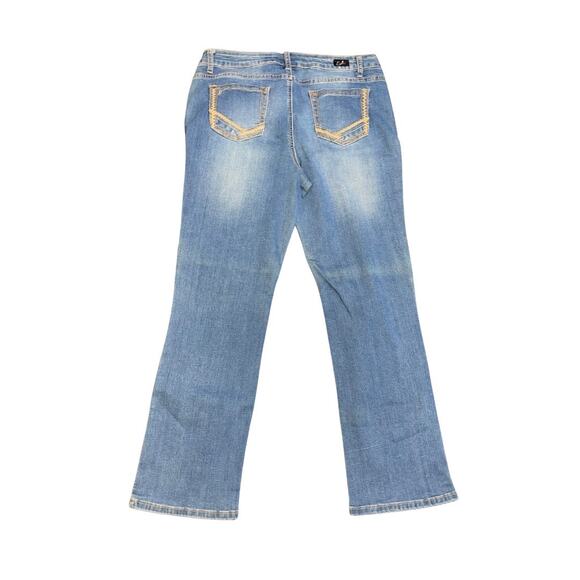 Earl Jeans Slim Fit Low Rise Boot Cut Flare Size 16 Denim Embroidered Pocket Y2K - Picture 2 of 4